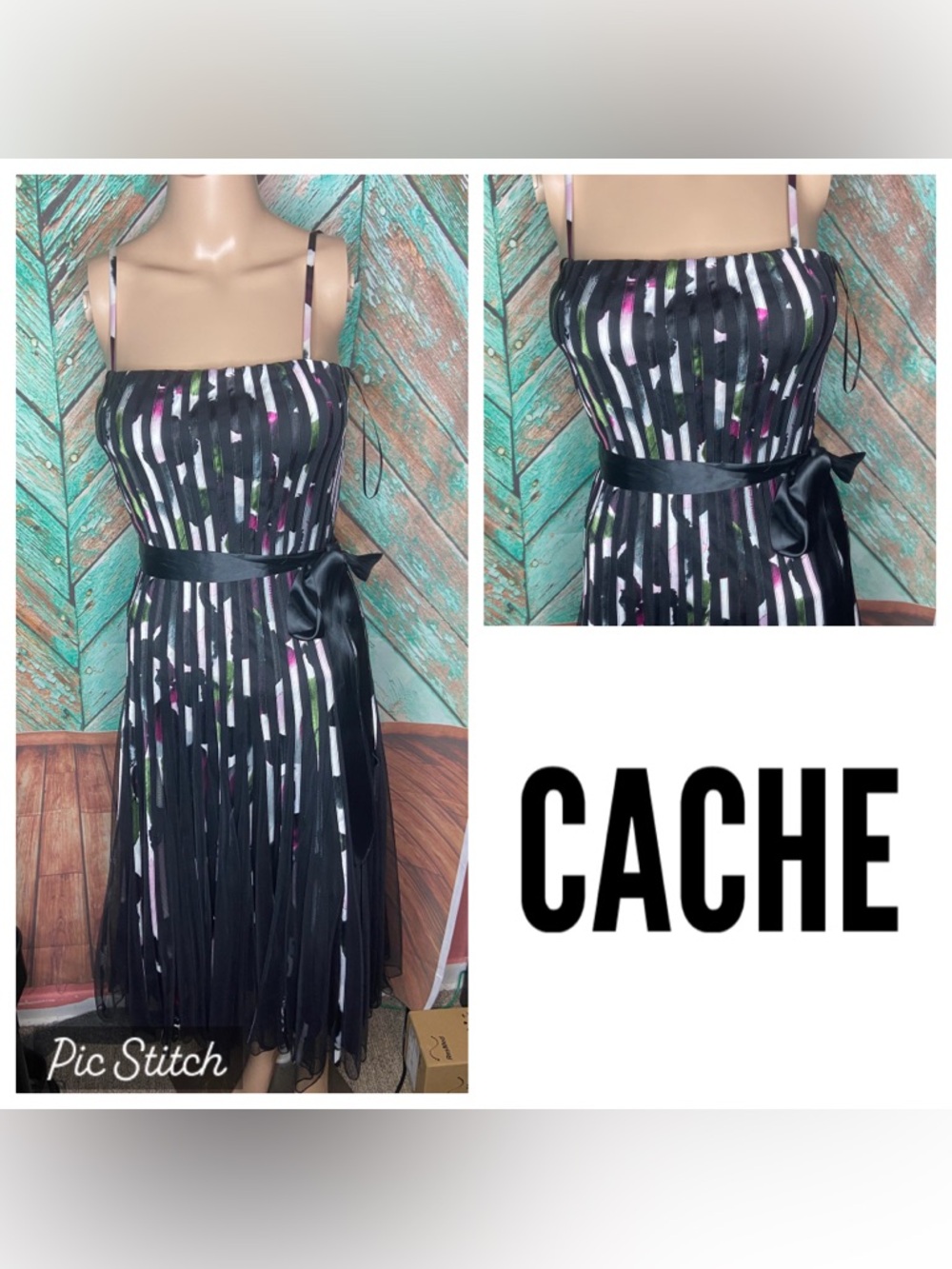 Vintage Cache Ribbon & Tulle Strappy Midi Dress